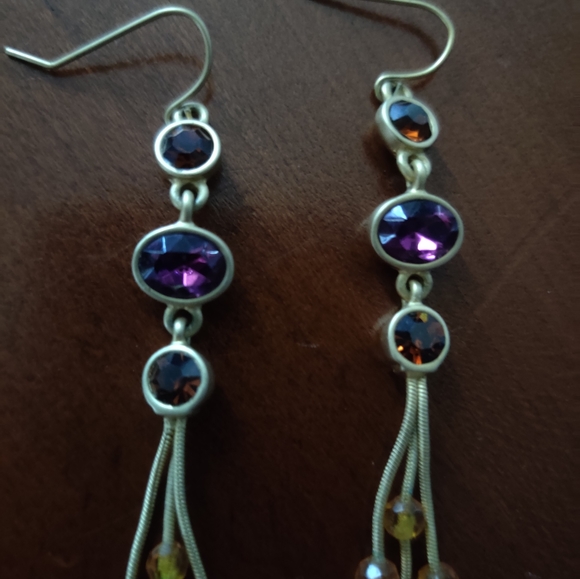 Dangle earrings in brass with purple and amber stones - Picture 5 of 7
